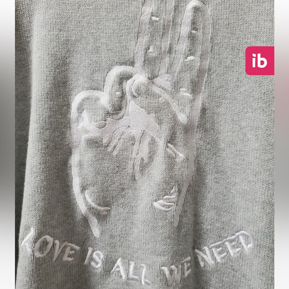 Pacsun Gray Cotton Peace "Love is all We Need" Embroidered Button-Up Cardigan M - Picture 4 of 6